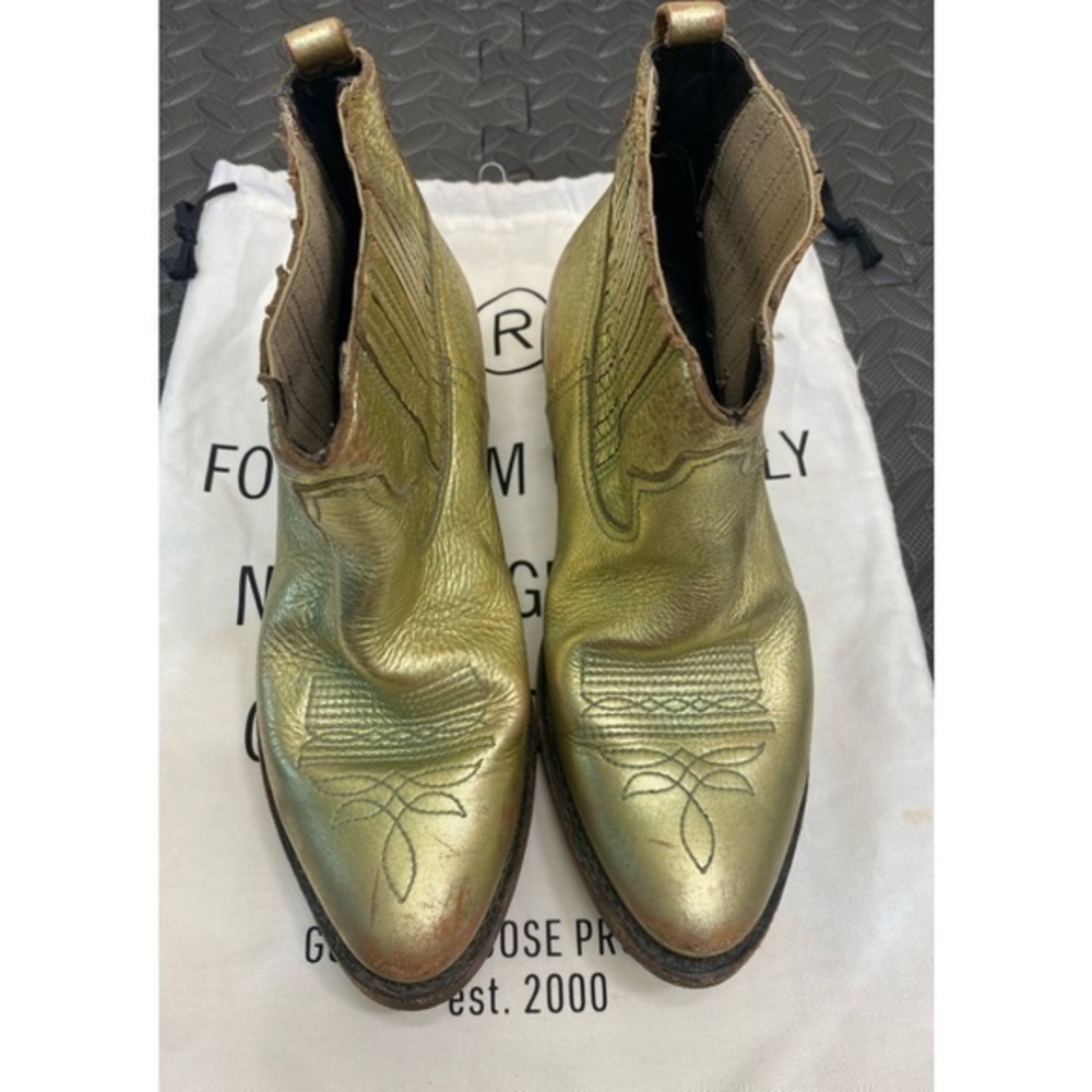 Golden Goose Crosby Western Chelsea Boots Womens 36 Gold Mettalic